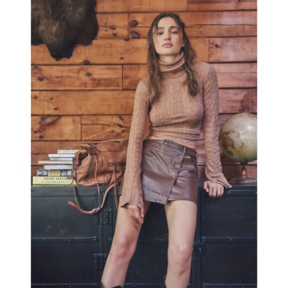 Free People Maddie Turtleneck Sweater Large Cable Knit Cuff Detail Boho Western - Picture 1 of 13